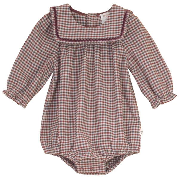 Mini P Burgundy Velvet Rick Rack Romper