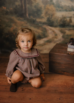 Mini P Burgundy Velvet Rick Rack Romper
