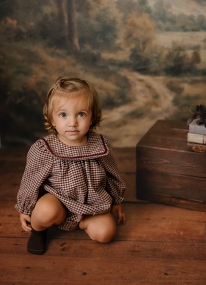 Mini P Burgundy Velvet Rick Rack Romper