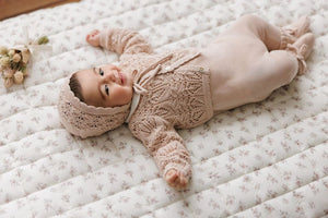 Peluche Bebe – Eyelet Knit Cropped Cardigan & Bonnet Set