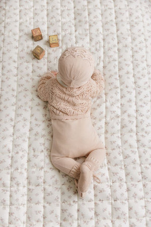 Peluche Bebe – Eyelet Knit Cropped Cardigan & Bonnet Set