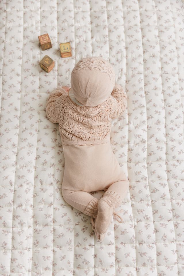 Peluche Bebe – Eyelet Knit Cropped Cardigan & Bonnet Set