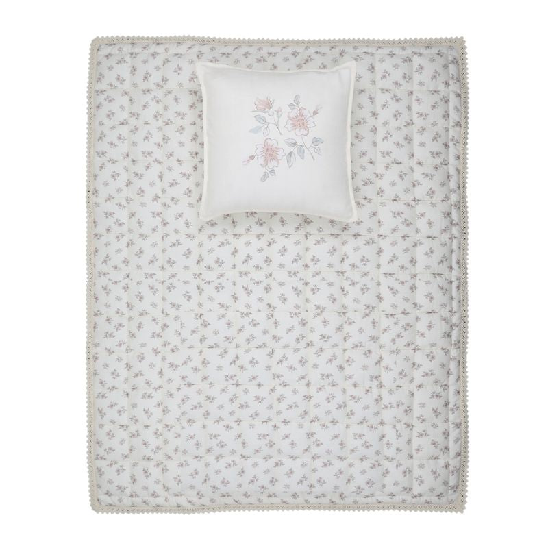 Peluche Bebe – Blossom Quilted Blanket with Crochet Trim & Square Pillow Set