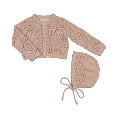 Peluche Bebe – Eyelet Knit Cropped Cardigan & Bonnet Set