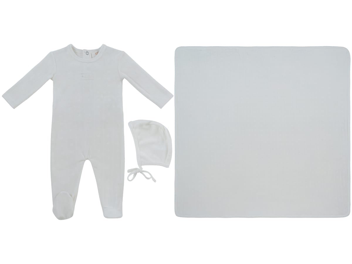 Kipp Baby White Bebe Pointelle Footie Hat & Blanket Set