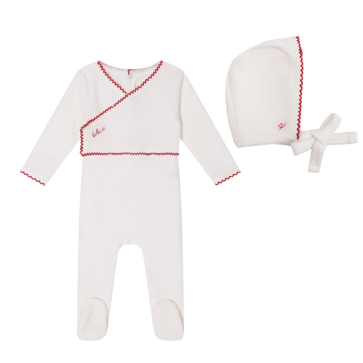 Mini Label Girls White Classic Velour Footie + Bonnet
