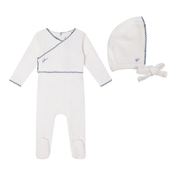 Mini Label Boys White Classic Velour Footie + Bonnet