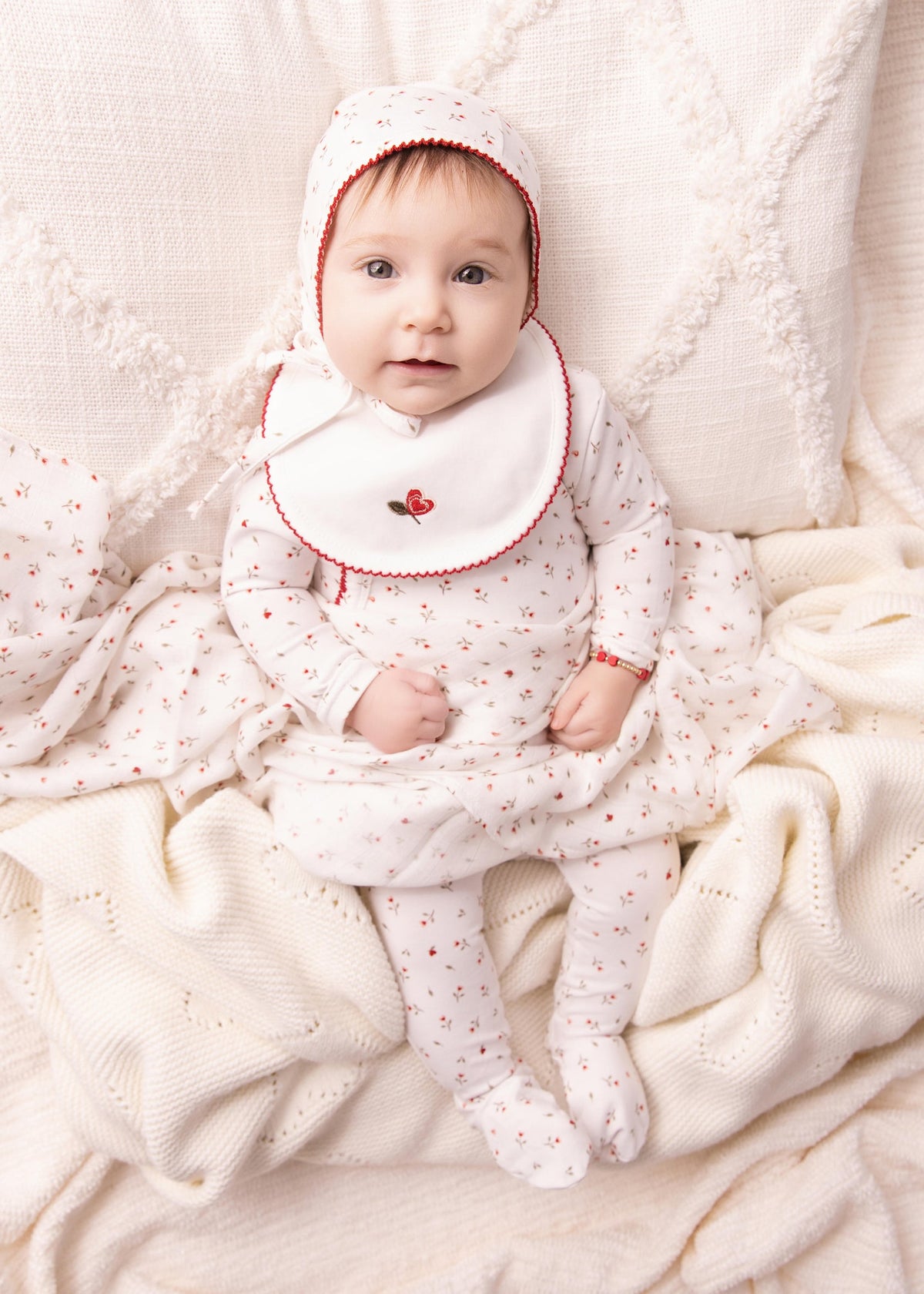 Mini Label – Girls Cream Heart Printed Kimono Set