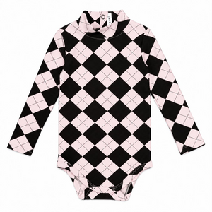 Little Parni - Argyle Mockneck Onesie | Black & Brown
