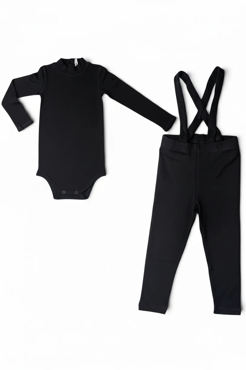 Little Parni – Baby Onesie + Overall Set | Black & Brown