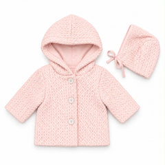 Pramie Knit Jacket + Bonnet Mauve 3m-12m