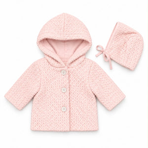 Pramie Knit Jacket + Bonnet Mauve 3m-12m