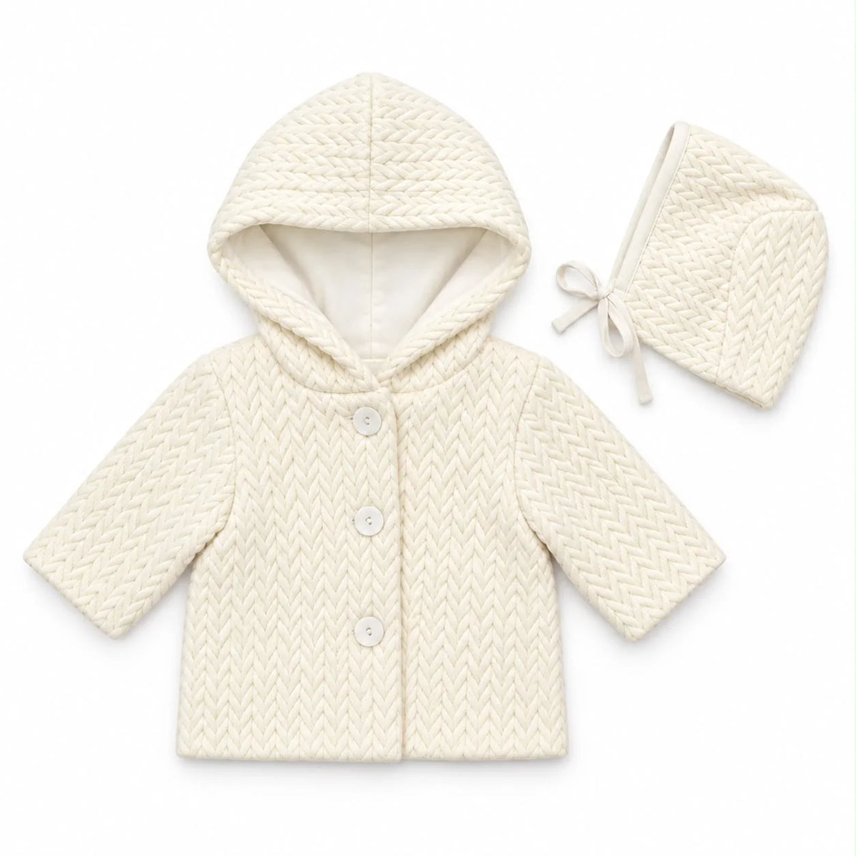 Pramie Baby Knit Jacket & Bonnet Set – Ivory | 3M–12M