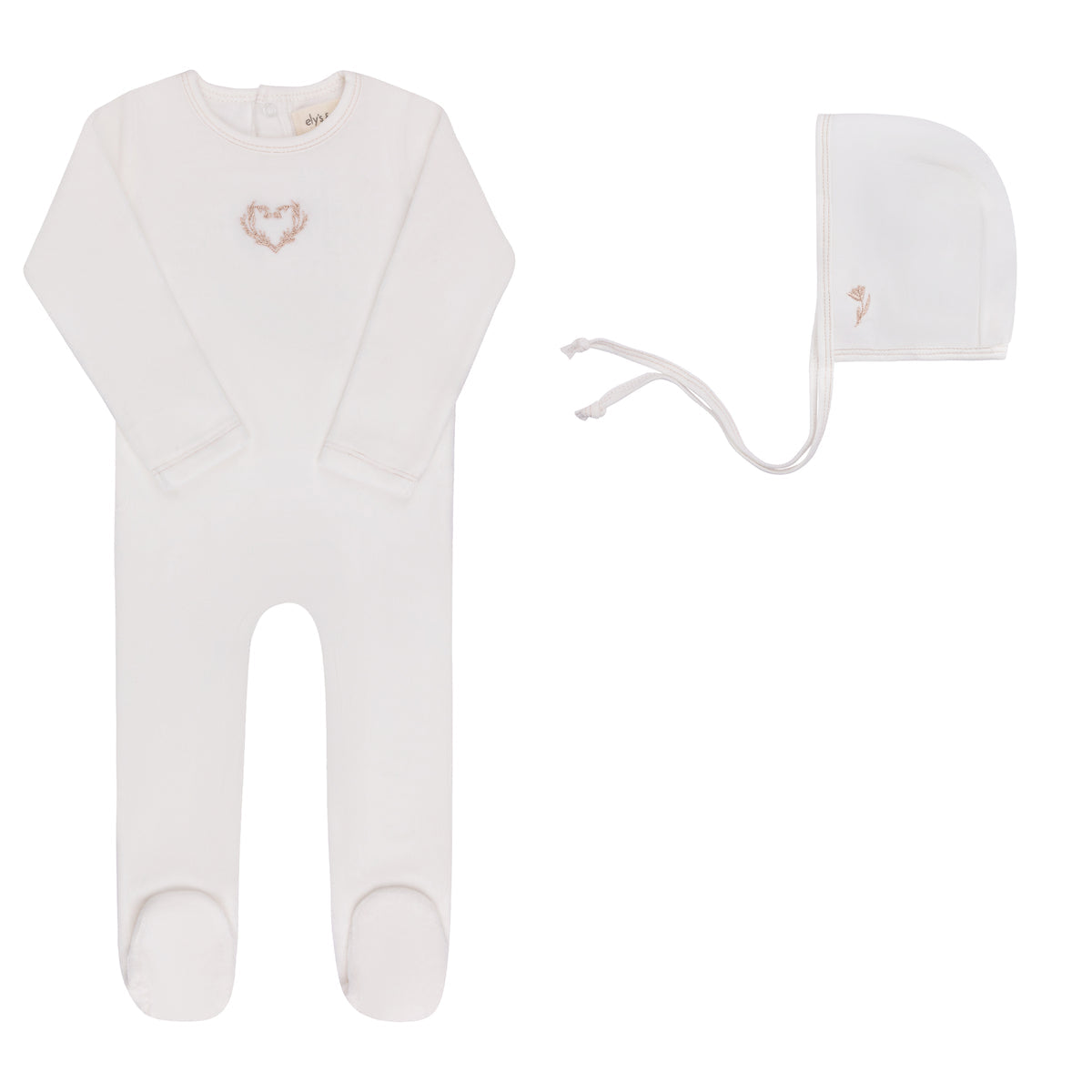 Ely's & Co Ivory Girl Metallic Wreath Footie + Bonnet