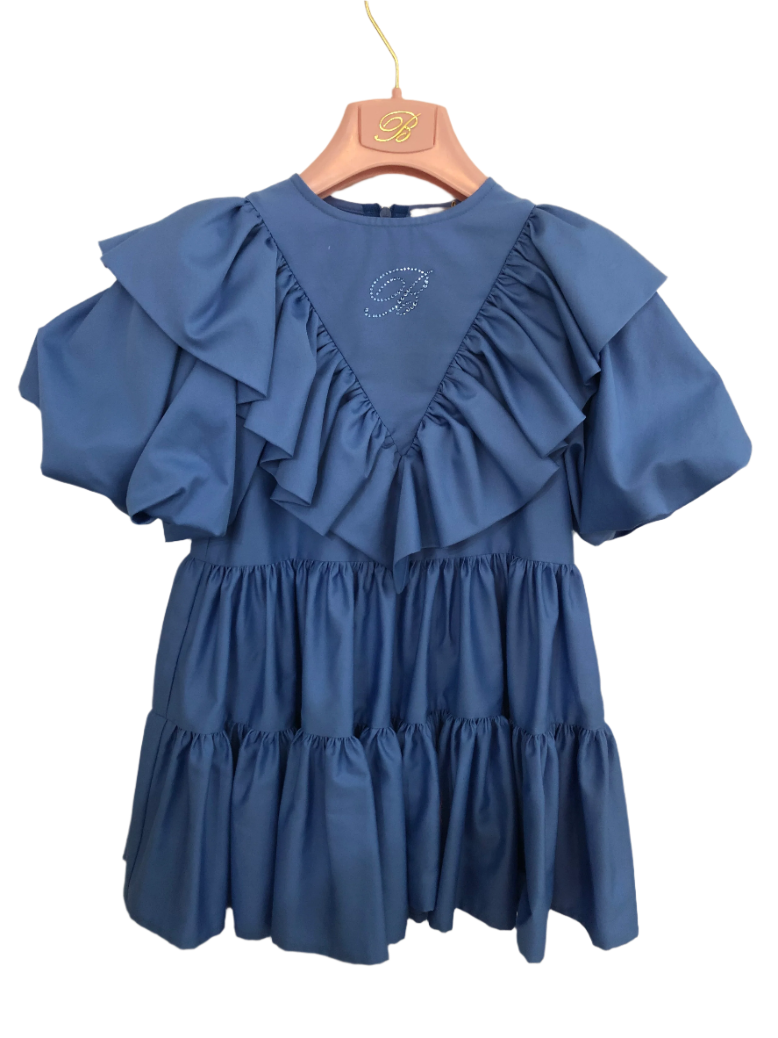 Miss Blumarine girls' blue ruffle dress – luxury designer occasionwear for kids with elegant layered frills