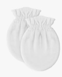 100% Cotton White Mittens for Baby 0-6 Months