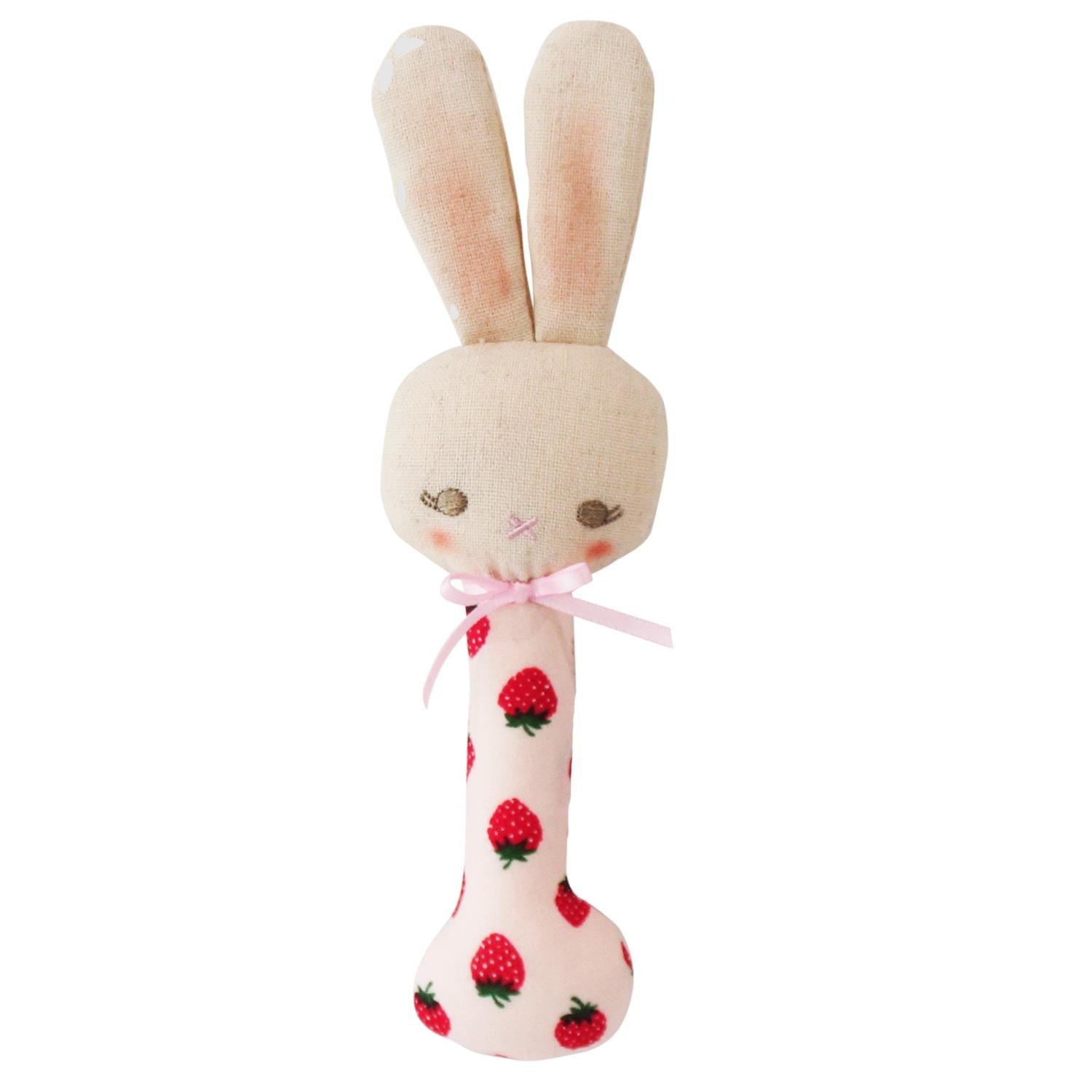 Alimrose Baby Baby Bunny Stick Rattle Strawberry