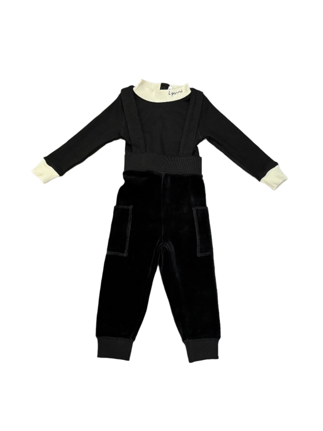 Little Parni Black Overall Set | Velour Jumper & T-Shirt Outfit