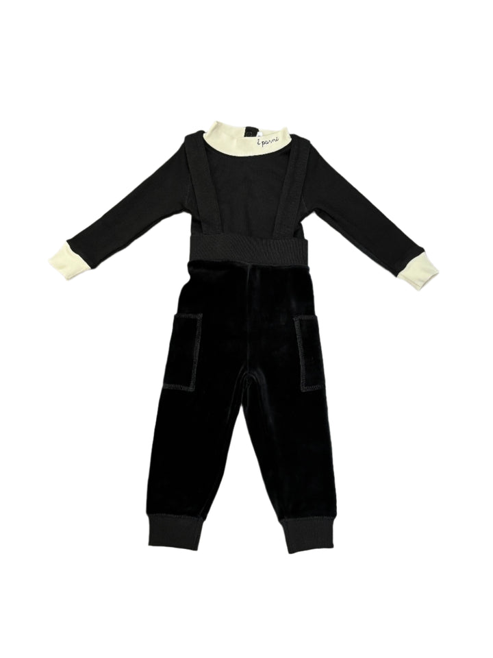 Little Parni Black Overall Set | Velour Jumper & T-Shirt Outfit