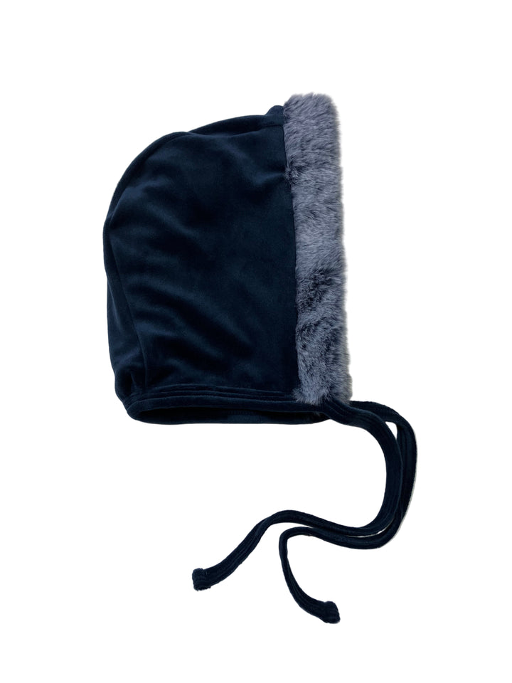 Little lux velour/ fur trim bonnet