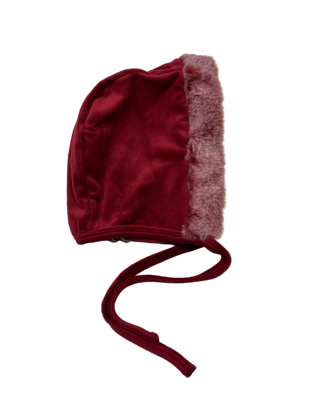 Little lux velour/ fur trim bonnet