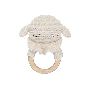 Lamb Teething Ring & Rattle – Organic Cotton Baby Toy