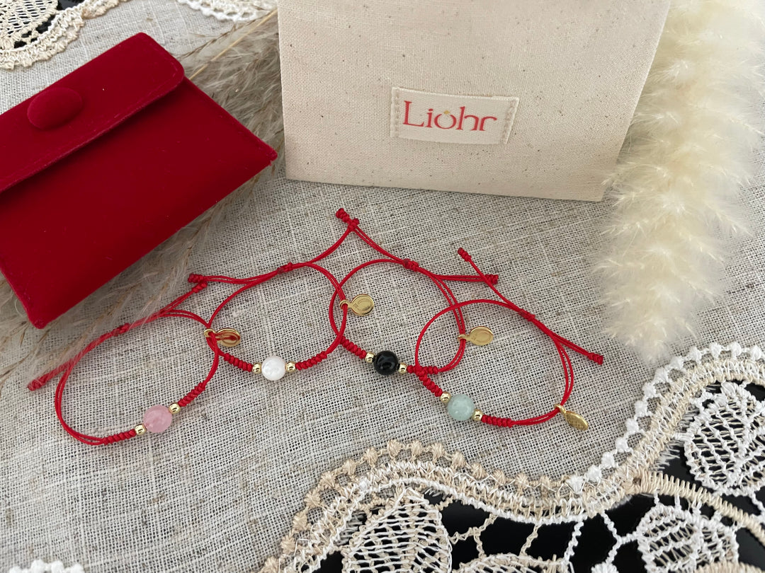 Liohr Adjustable Red String Bracelet With Gem Stone