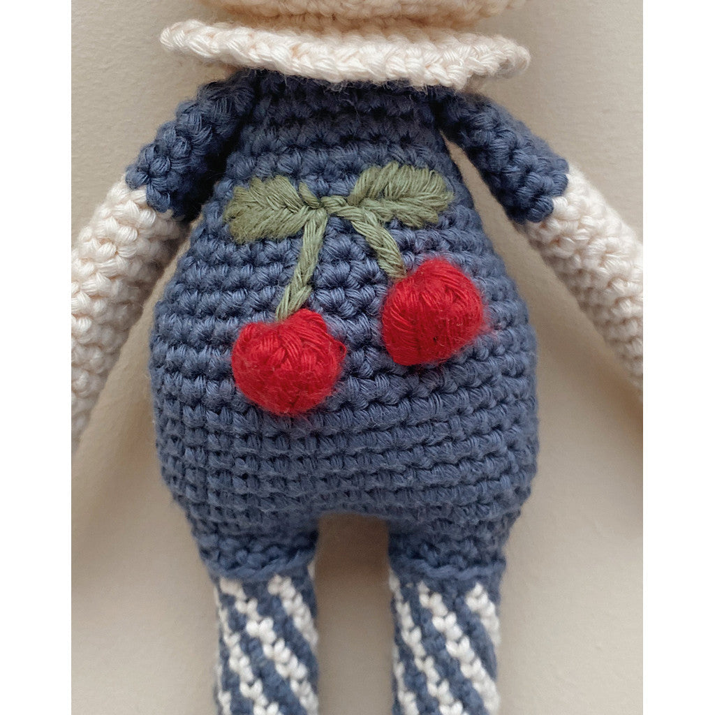 Indigo Blue Crochet Cherry Blossom Bunny Organic Cotton