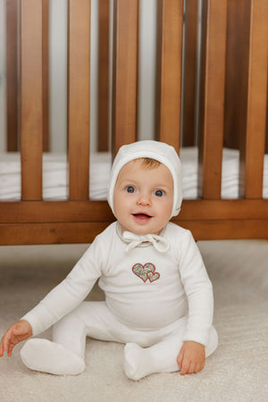 Ely’s & Co. – Girl Embroidered Liberty Footie + Hat | Ivory & Pink