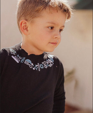 Mini Nod Black/Red Embroidered Cardigan