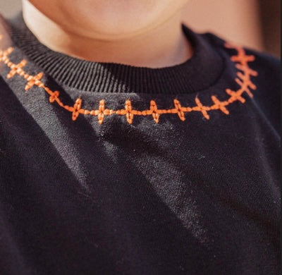 Mini Nod - Black/Red Stitching Embroidered T-Shirt