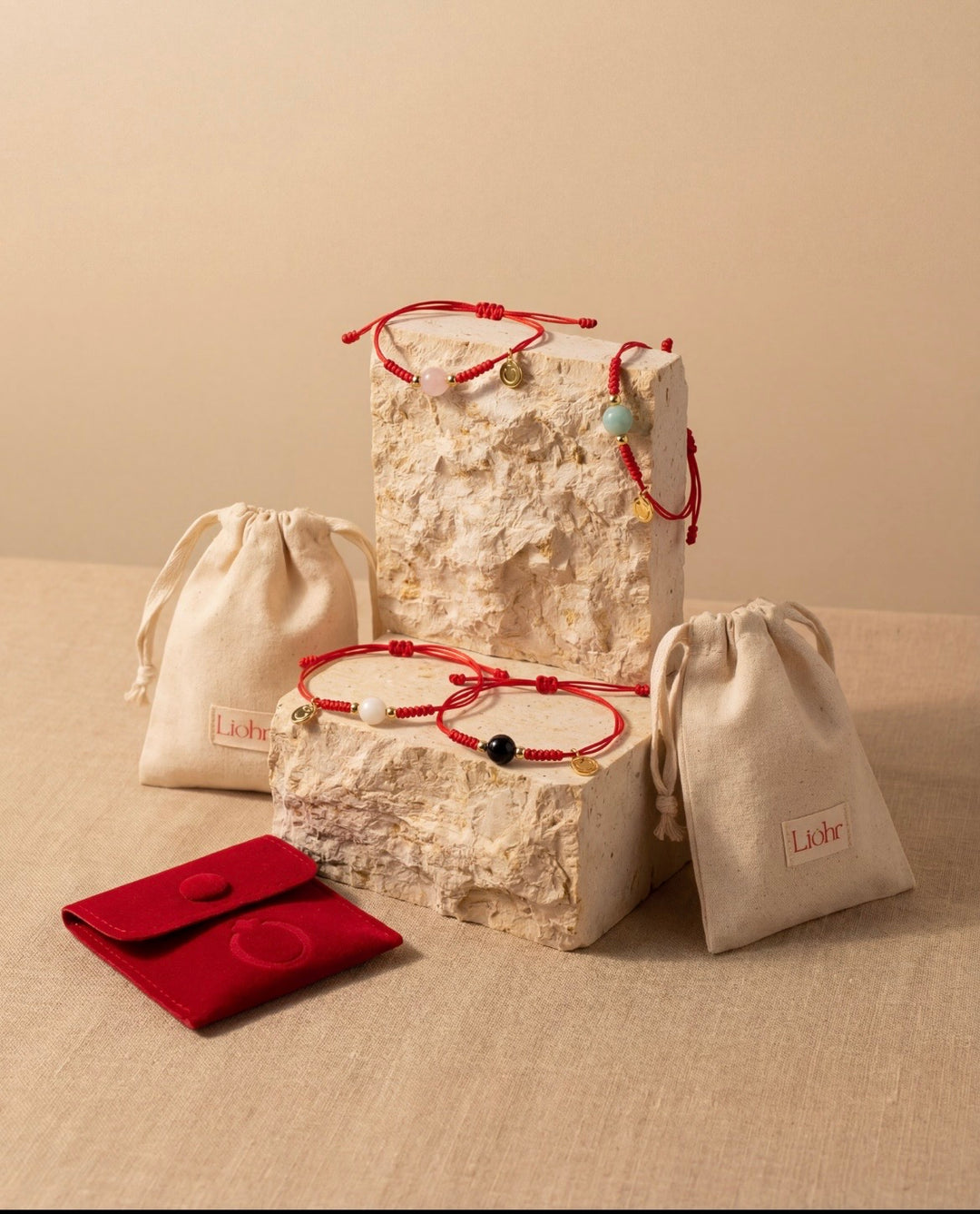 Liohr Adjustable Red String Bracelet With Gem Stone