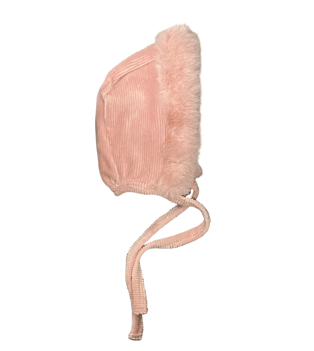 Little lux velour/ fur trim bonnet