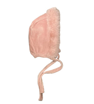 Little lux Cozy Corduroy Bonnet with Faux Fur Trim and Tie Straps