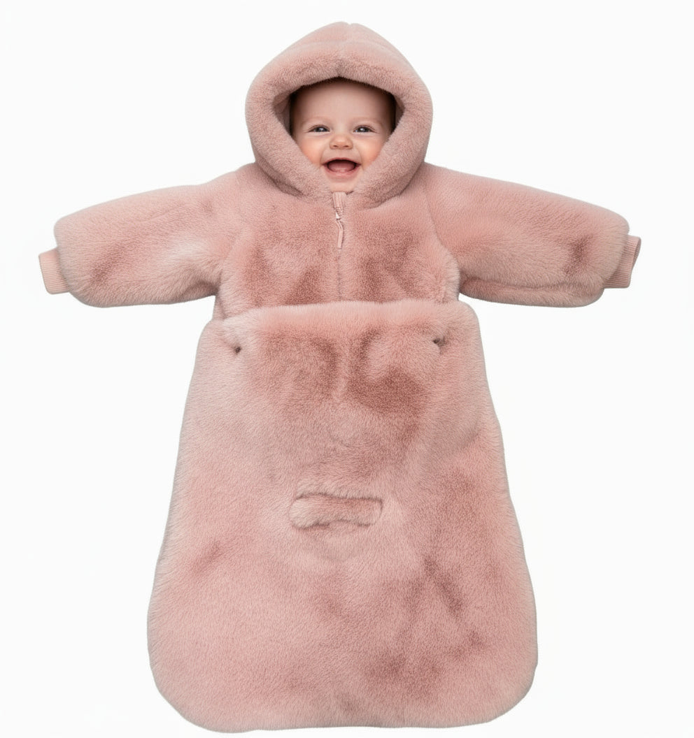 Little Lux Fur Button-On 2-in-1 Bunting | Convertible Baby Outerwear with Faux Fur Trim