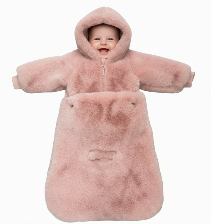 Little Lux Fur Button-On 2-in-1 Bunting | Convertible Baby Outerwear with Faux Fur Trim