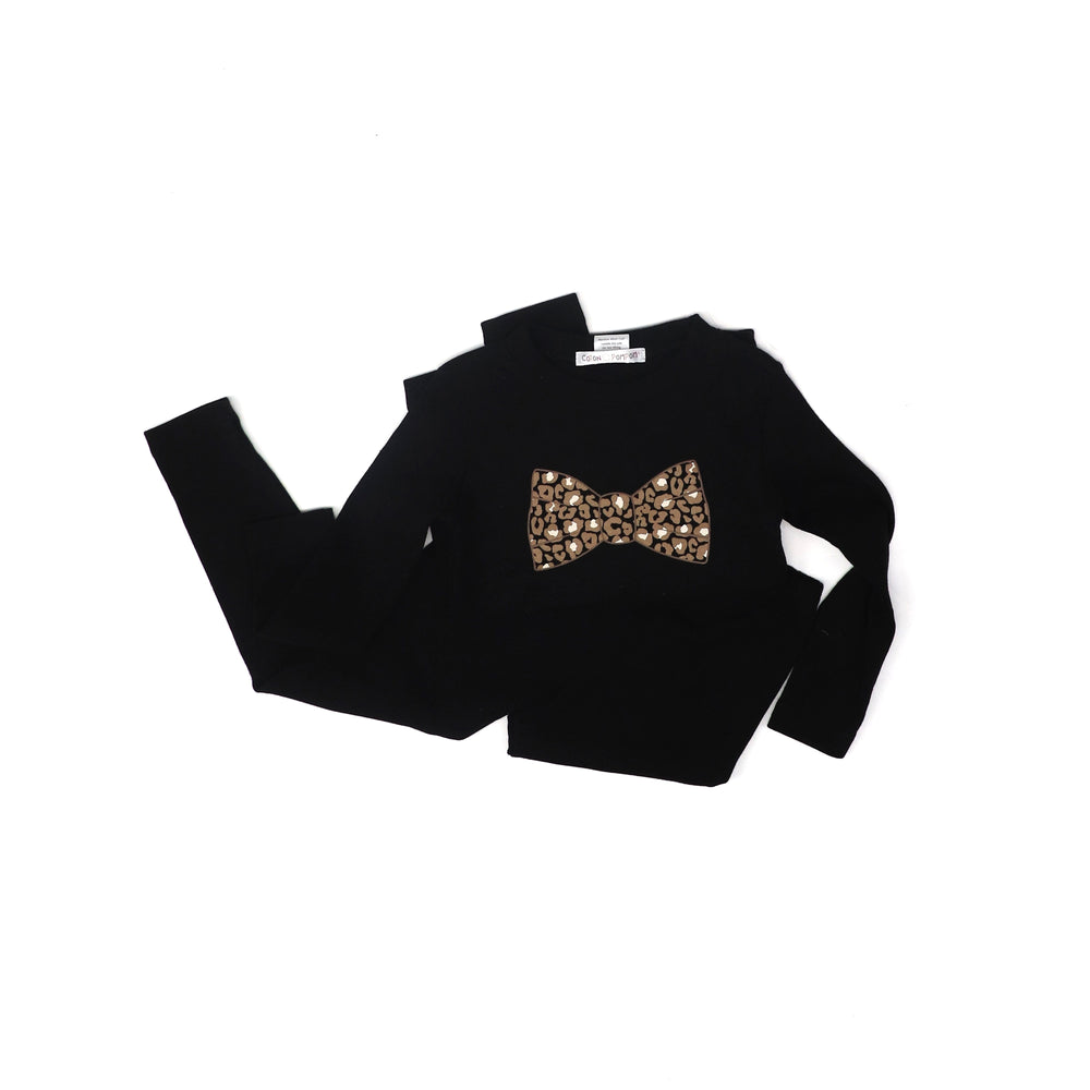 coton pompom girls leopard bow pajamas 1