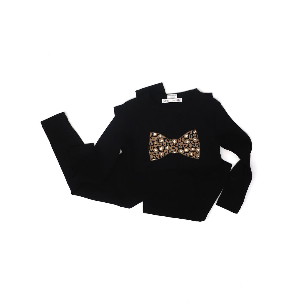 coton pompom girls leopard bow pajamas 1