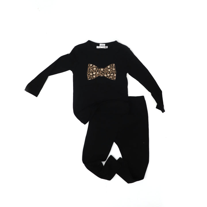 coton pompom girls leopard bow pajamas 1