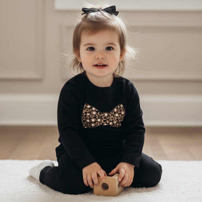coton pompom girls leopard bow pajamas 1
