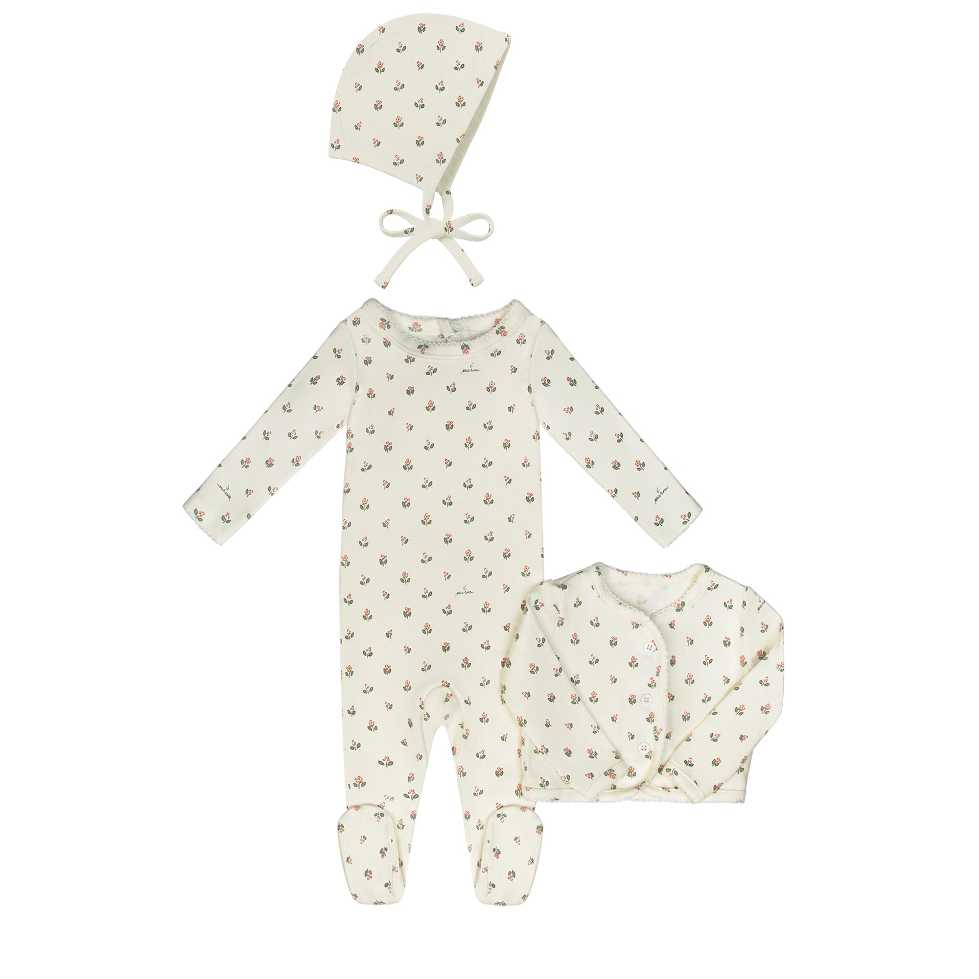 Little Parni Floral Cardigan Layette Set + Bonnet – Premium Layette Set