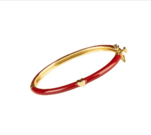 Enamel Deep Red Bangle with Gold Heart