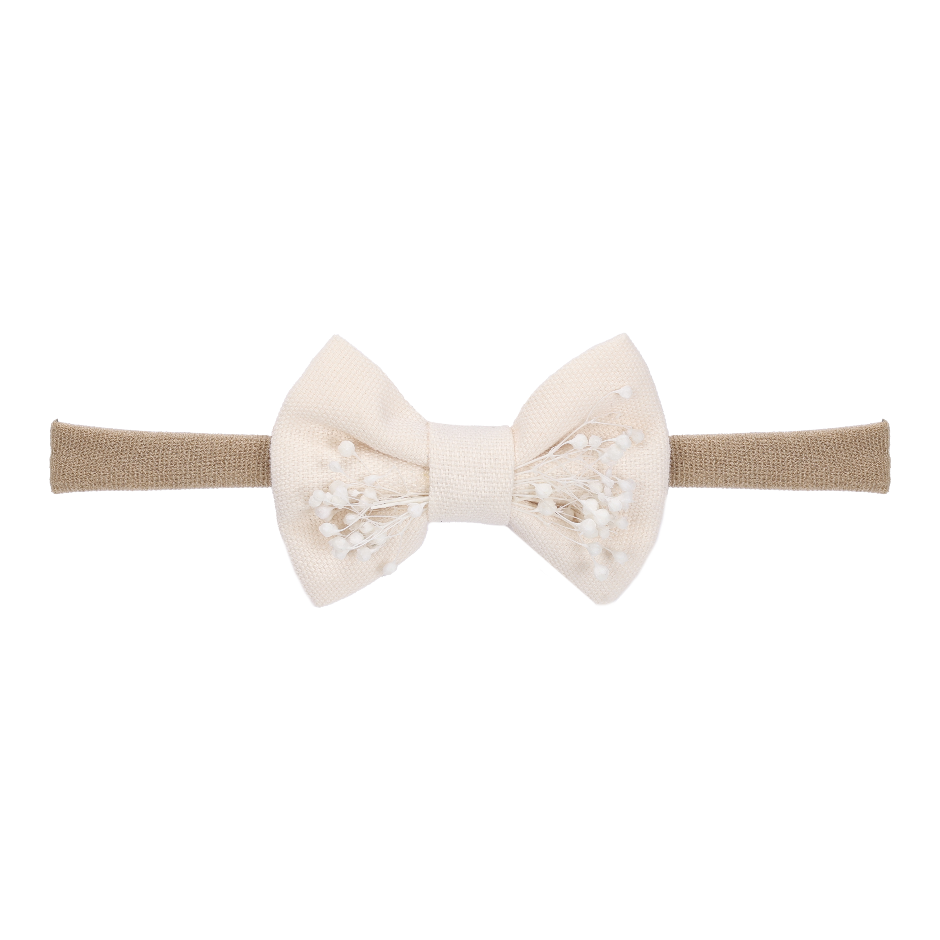 LINEN WITH DRIED BABY BREATHS BABY NYLON HEADBAND