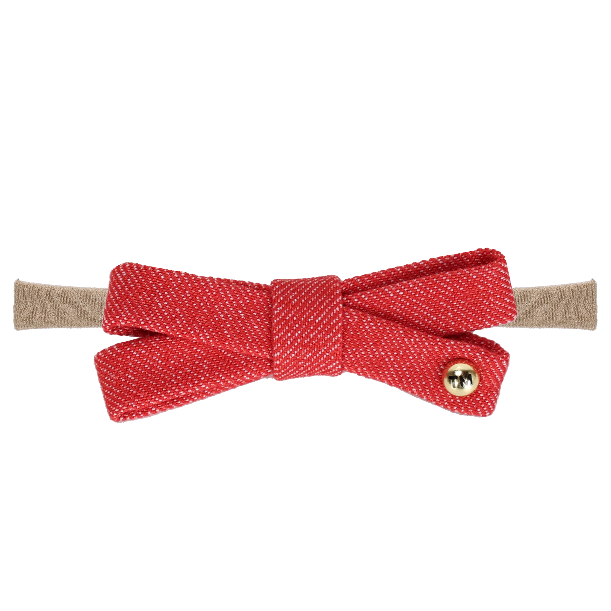 DENIM COLORED EMBROIDERY BABY BOW NYLON HEADBAND