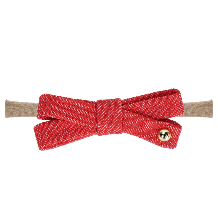 DENIM COLORED EMBROIDERY BABY BOW NYLON HEADBAND