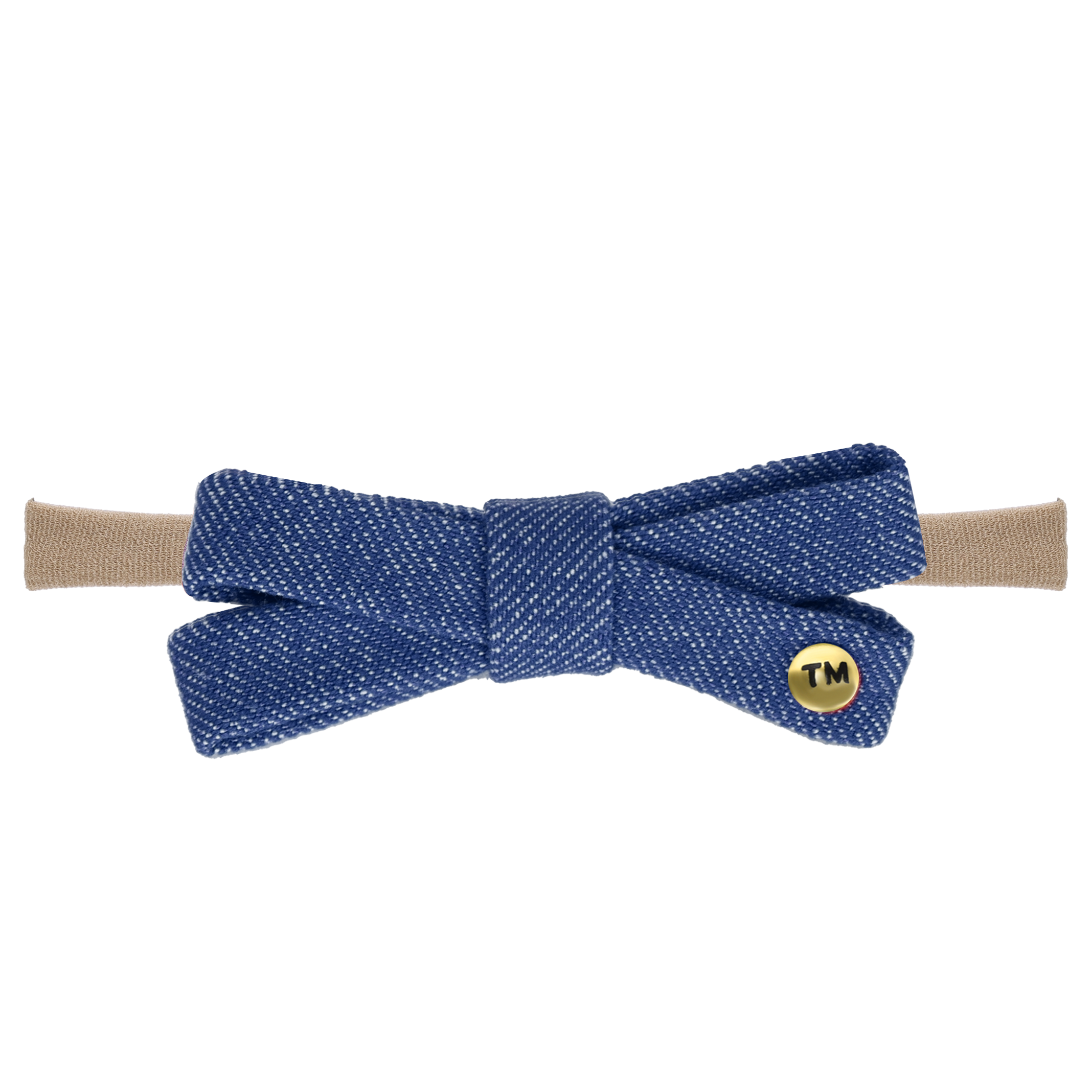 DENIM COLORED EMBROIDERY BABY BOW NYLON HEADBAND