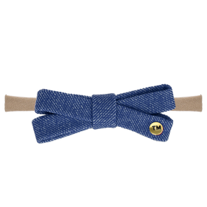 DENIM COLORED EMBROIDERY BABY BOW NYLON HEADBAND