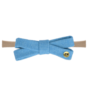 DENIM COLORED EMBROIDERY BABY BOW NYLON HEADBAND