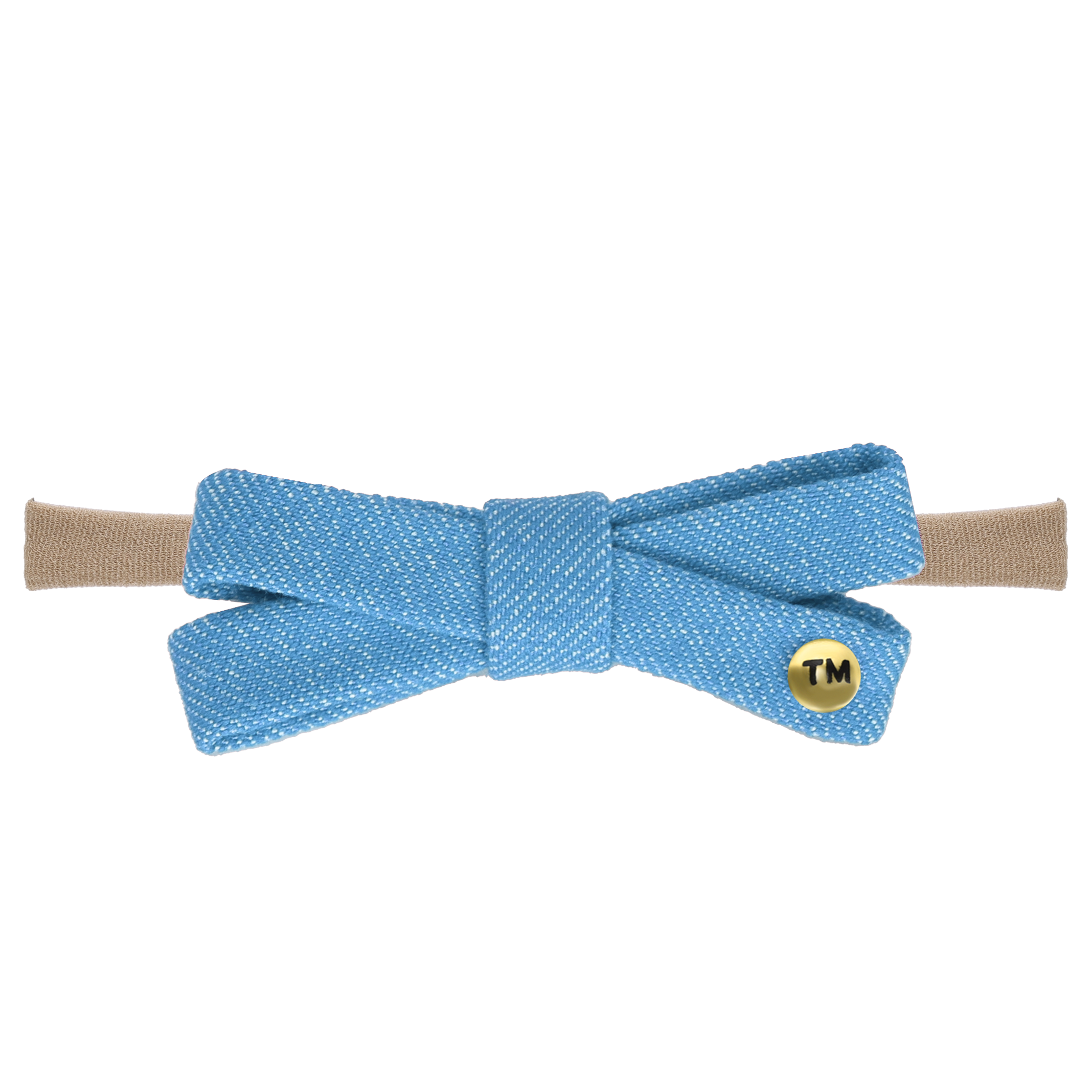 DENIM COLORED EMBROIDERY BABY BOW NYLON HEADBAND
