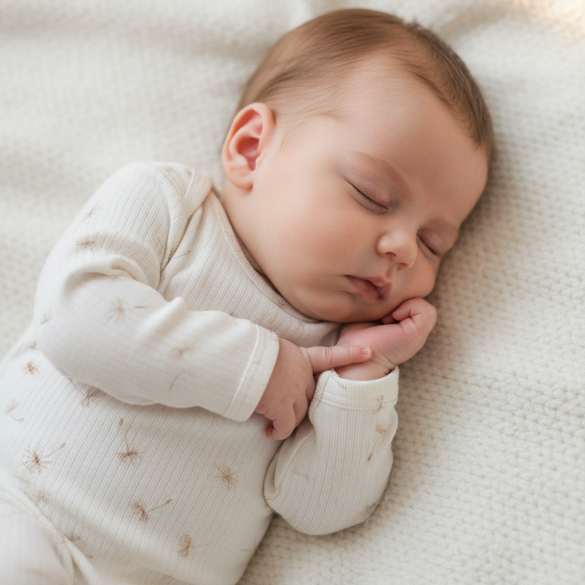 Newborn baby sleeping peacefully on a soft surface